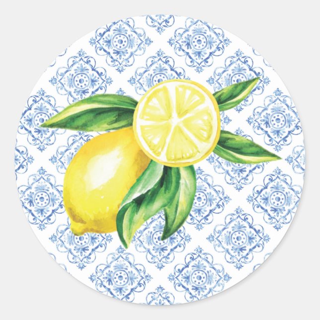 Sticker Rond Phoques d'enveloppe de citron, Carrelage bleu ital (Devant)