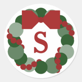 Sticker Rond Phoques d'enveloppe de couronne de Noël, Monogramm