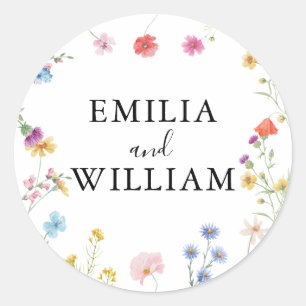 Sticker Rond Phoques d'enveloppe de Mariage Fleur sauvage roman