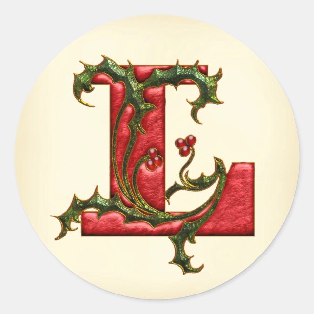 Sticker Rond Phoques d'enveloppe de Noël Holly Monogram L (Devant)