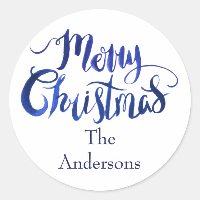 Sticker Rond Phoques d'enveloppe de Noël Joyeux Bleu et Blanc (Devant)