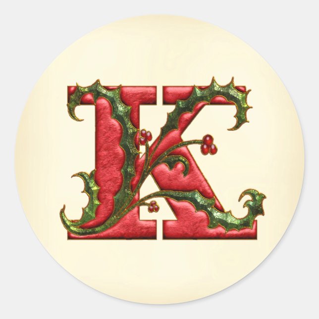 Sticker Rond Phoques d'enveloppe K monogramme de Noël (Devant)