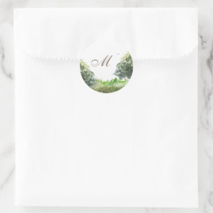 Sticker Rond Phoques d'enveloppe Mariage Monogramme Arbre Roche