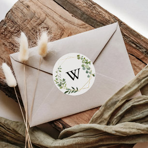 Sticker Rond Phoques d'enveloppe Mariage Monogramme de verdure