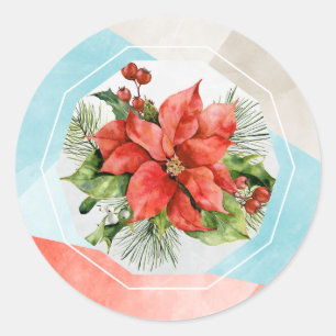 Sticker Rond Phoques d'Enveloppe moderne de Noël à fleurs Poins
