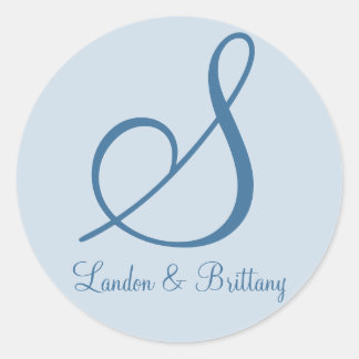Sticker Rond Phoques d'enveloppe : Monogramme subtil (bleu)
