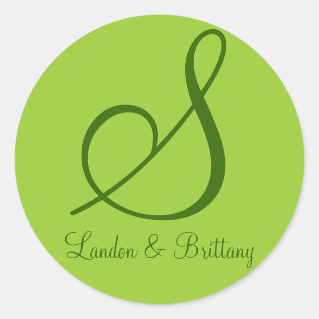 Sticker Rond Phoques d'enveloppe : Monogramme subtil (vert) (Devant)