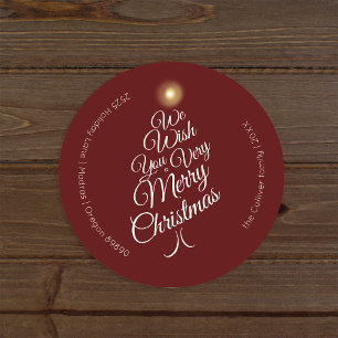 Sticker Rond Phoques d'enveloppe Red Very Joyeux Christmas Tree