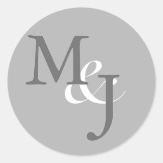 Sticker Rond Phoques d'enveloppes de Mariage monogramme gris cl