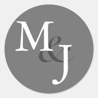 Sticker Rond Phoques d'enveloppes de Mariage monogramme gris mo