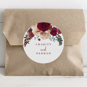 Sticker Rond Phoques d'enveloppes de Mariages floraux rose-Bour