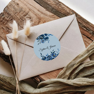 Sticker Rond Phoques d'enveloppes Mariage bleu moderne