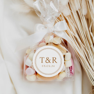 Sticker Rond Phoques d'enveloppes Mariage monogramme or minimal