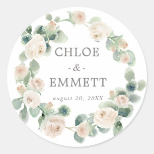 Sticker Rond Phoques d'enveloppes Mariages à l'eucalyptus blanc
