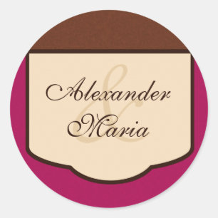 Sticker Rond Phoques d'enveloppes Mariages Sweet Mocha & Fuchsi