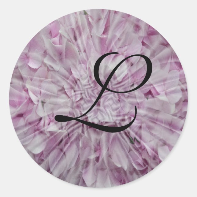 Sticker Rond Phoques d'enveloppes monogrammes d'Hydrangée rose (Devant)