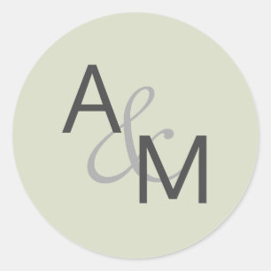 Sticker Rond Phoques d'enveloppes Monogrammes verts Gris Charbo