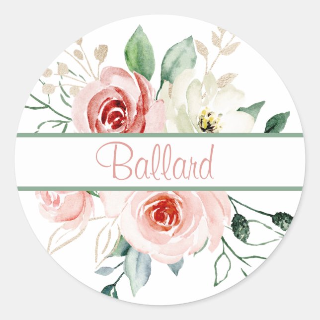 Sticker Rond Phoques d'enveloppes rose rose personnalisées (Devant)
