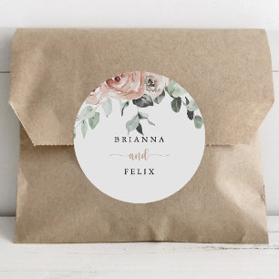 Sticker Rond Phoques Mariages à enveloppe à rose rose classique