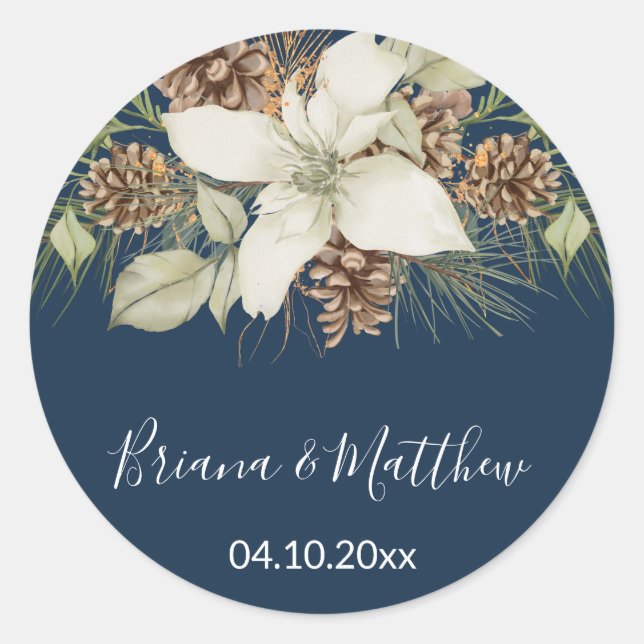 Sticker Rond Phoques Mariages bleus de la Marine d'hiver (Devant)