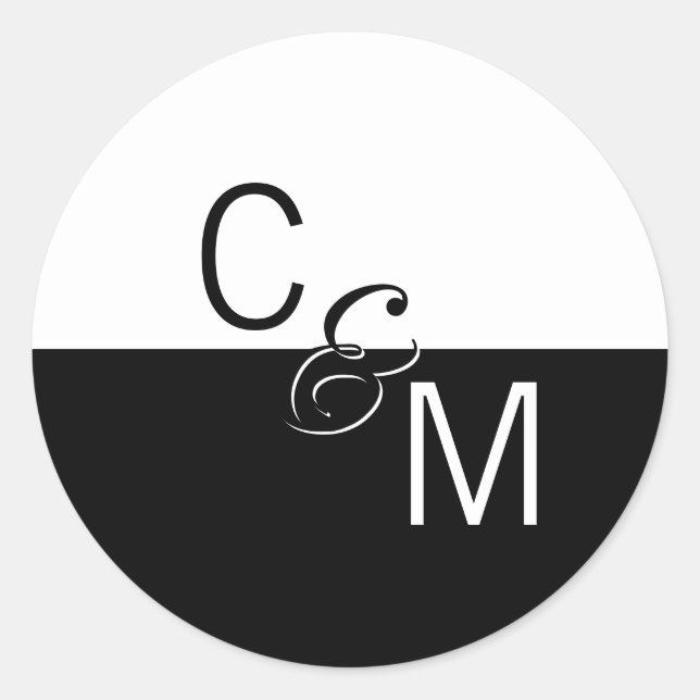 Sticker Rond Phoques Mariages Monogrammes Noir Blanc Moderne (Devant)