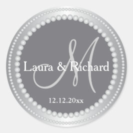 Sticker Rond Phoques Monogrammes Mariages personnalisés gris ar
