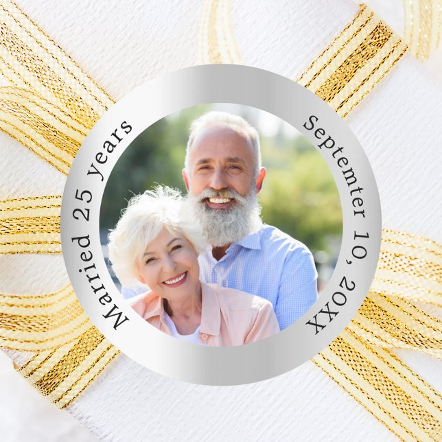 Sticker Rond Photo 25e anniversaire de mariage argent (Créateur téléchargé)