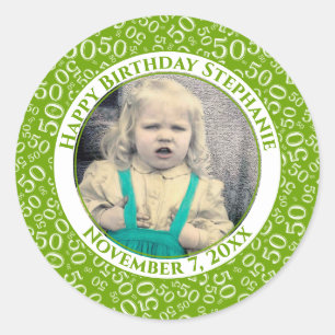Sticker Rond Photo 50th Party Random Number Motif Green