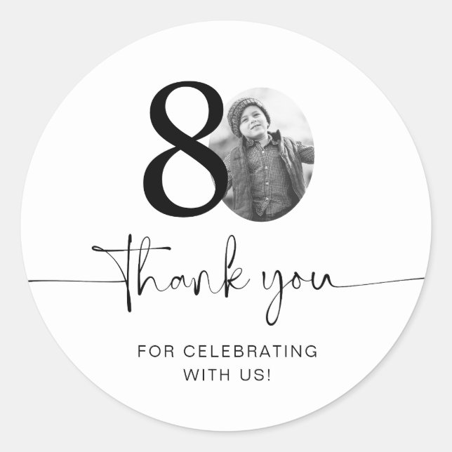Sticker Rond Photo 80e anniversaire Merci (Devant)