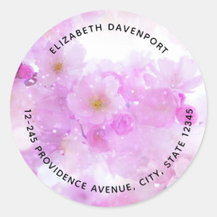 Sticker Rond Photo Adresse Fleurs de Cerisier Rose