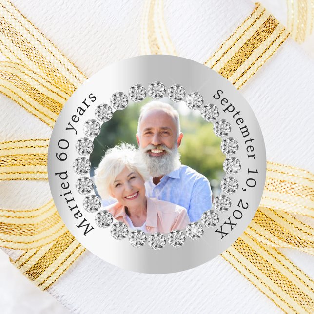 Sticker Rond Photo argent pour les 60 ans de mariage diamant (Créateur téléchargé)