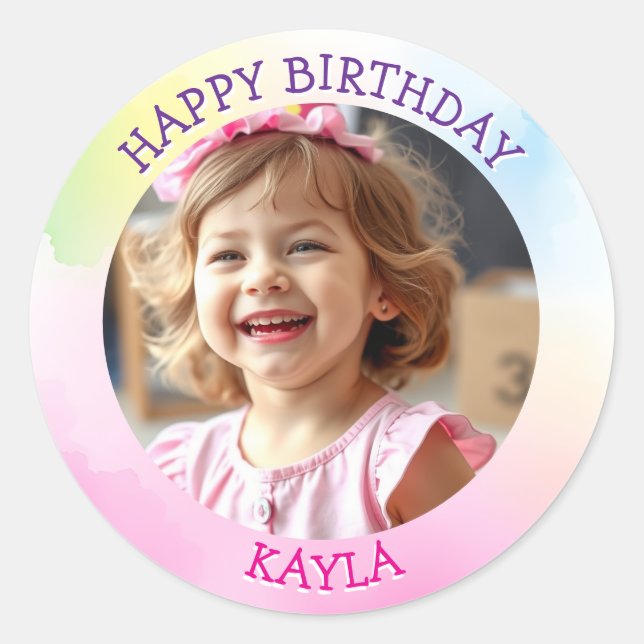 Sticker Rond Photo d'anniversaire de la fille personnalisée (Devant)