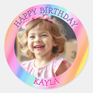 Sticker Rond Photo d'anniversaire de la fille personnalisée