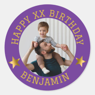 Sticker Rond Photo d'anniversaire et nom d'âge or personnalisé