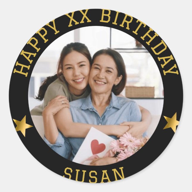 Sticker Rond Photo d'anniversaire et nom d'âge personnalisés Go (Devant)