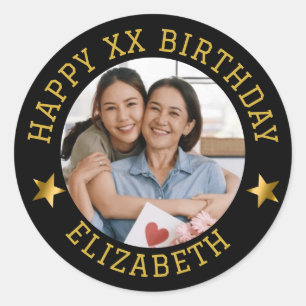 Sticker Rond Photo d'anniversaire et nom d'âge personnalisés Go