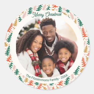 Sticker Rond Photo d'arbre de Noël rétro festif 