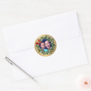 Sticker Rond Photo de famille Joyeux Noël Bonne année