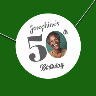 Sticker Rond Photo de fête d'anniversaire 50 ans audacieux