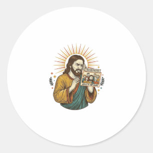 Sticker Rond Photo de groupe avec Jésus les yeux fermés non fla