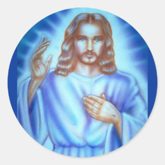 Sticker Rond Photo de Jésus bleu