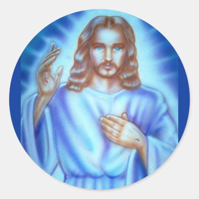 Sticker Rond Photo de Jésus bleu (Devant)