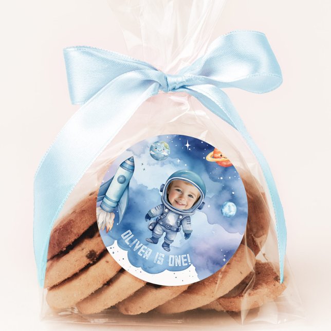 Sticker Rond Photo de la fête d'anniversaire de l'astronaute sp (Créateur téléchargé)