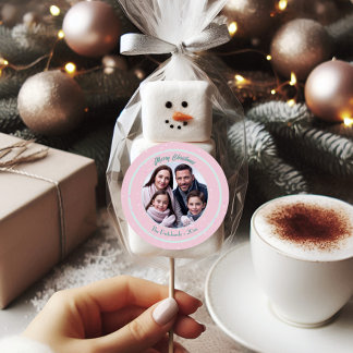 Sticker Rond Photo de Noël rose