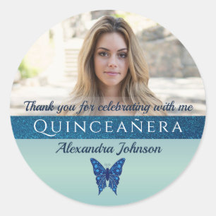 Sticker Rond Photo de Quinceañera Merci
