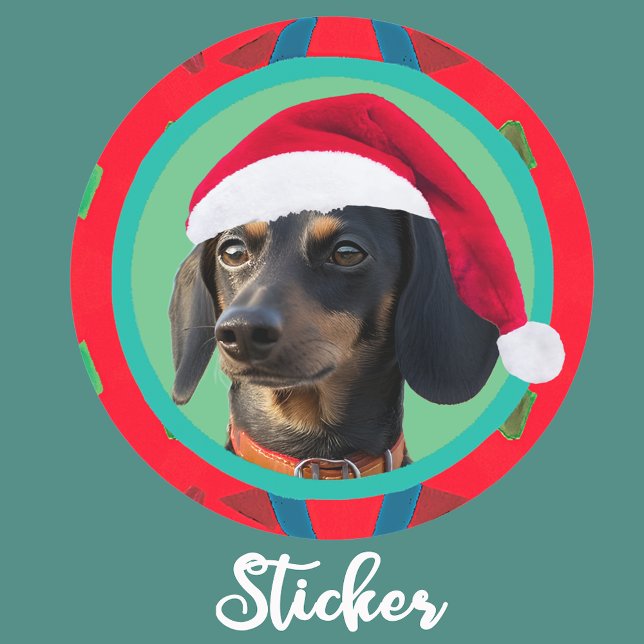 Sticker Rond Photo de vacances vert rouge de votre chien ou de  (Créateur téléchargé)