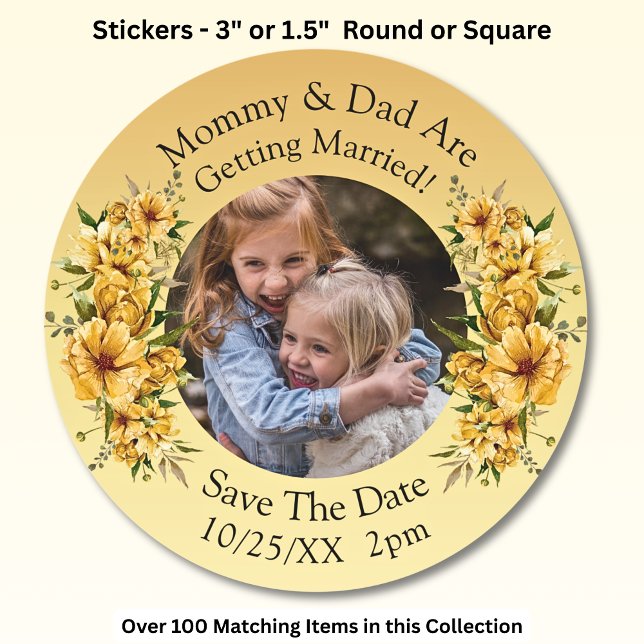 Sticker Rond Photo de vos enfants Maman Papa se marient   (Créateur téléchargé)