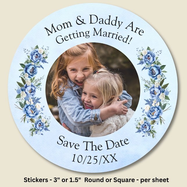 Sticker Rond Photo de vos enfants Maman Papa se marient Bleu Pe (Créateur téléchargé)