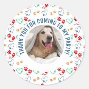Sticker Rond Photo Dog Birthday Merci Party
