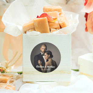 Sticker Rond Photo élégante personnalisée et date du Mariage